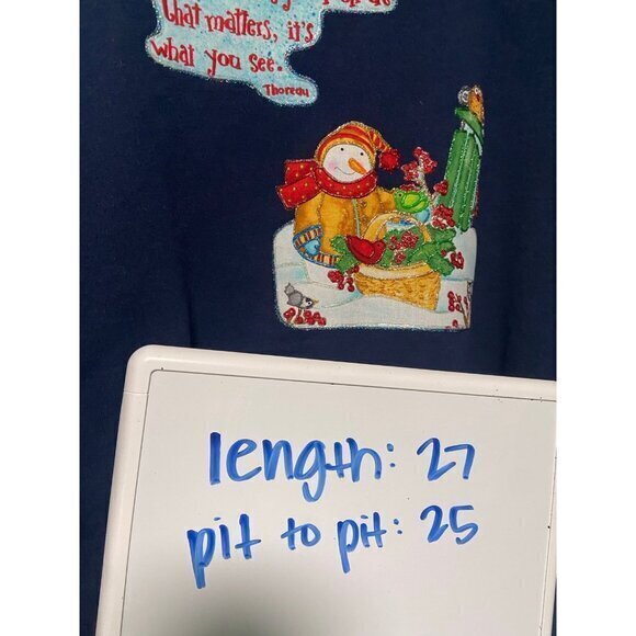 Handmade Snowman Winter Christmas Fruit of the Loom Navy Sweater Unisex Size‎ XL - Picture 7 of 7